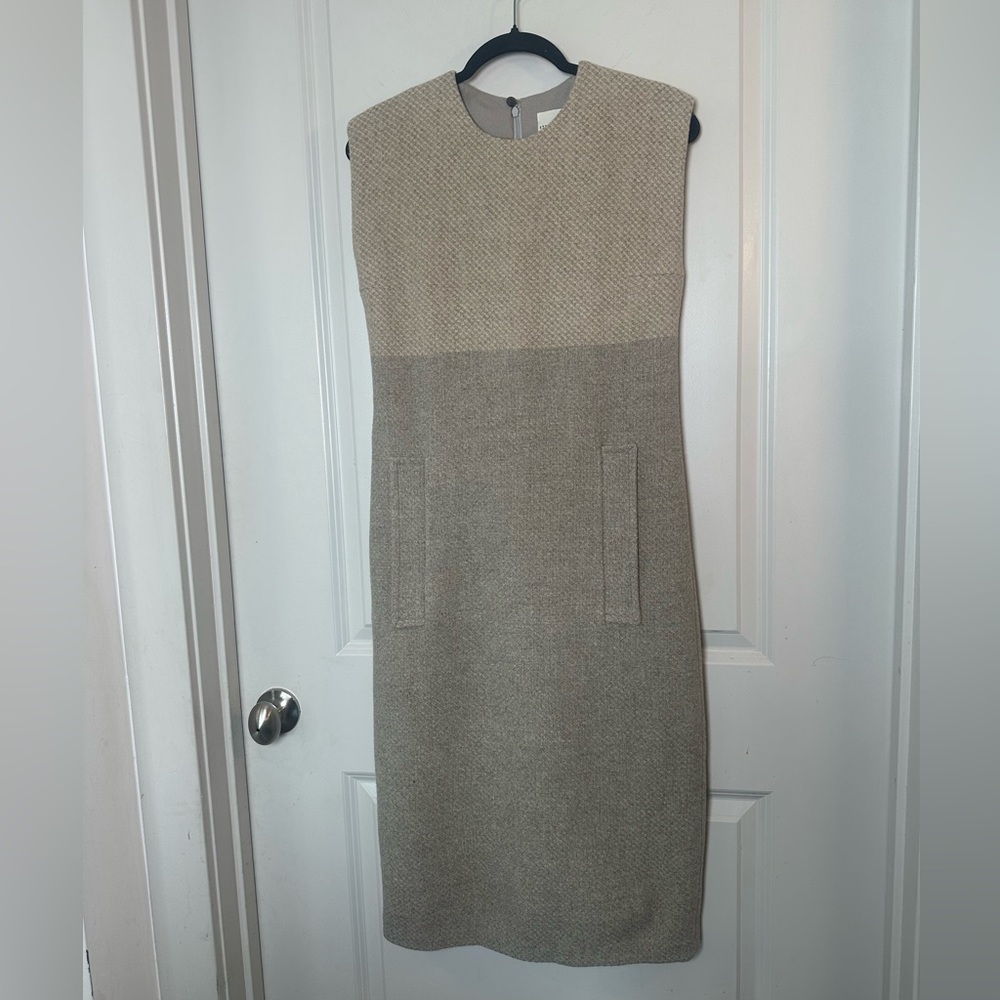 Stephan Schneider Wool Sleeveless Tan/Brown Colorblock Sheath Minimalistic Dress
